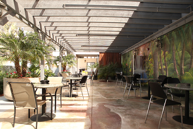 Beautifully designed patio area for our guests to enjoy outdoor relaxation.  A great place to get fresh air, cool down naturally after using the heated rooms, read books, enjoy food/drinks, or just simply relax.